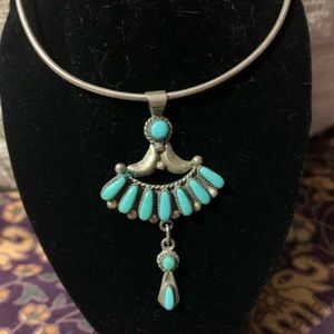 Vintage sterling silver and turquoise Native American signed Zuni necklace